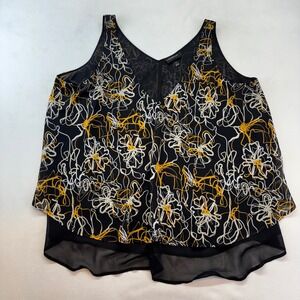 Lane Bryant Black Floral Sleeveless V Neck Layered Tank Top Women's 18 Blouse